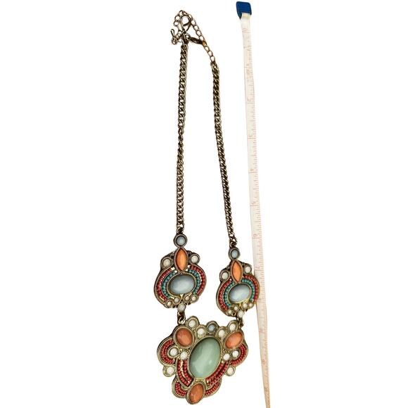 Pink and Teal Beaded Collar Necklace - Picture 6 of 8